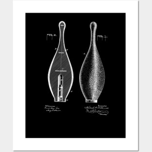 Bowling Pin Vintage Patent Hand Drawing Posters and Art